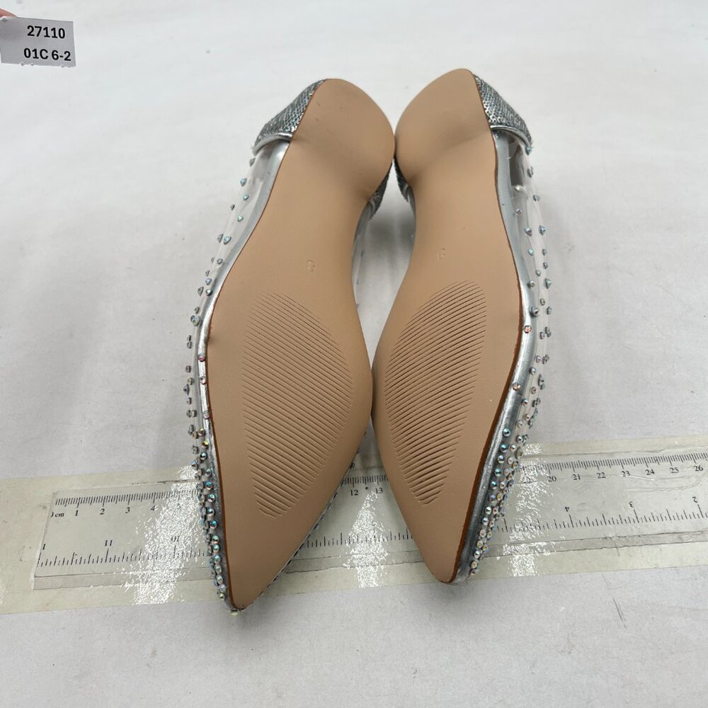 XYD Silver Sequins Rhinestones Studded Rivets Hidden Heels Slip On Ballet Flats - Picture 7 of 8